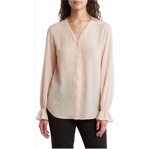 Tahari Blush Button Up Blouse With Mini Dots